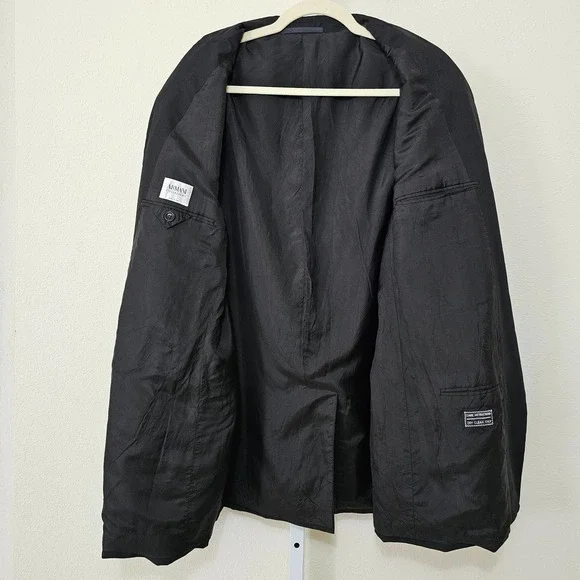 ARMANI COLLEZIONI Vintage Men's Black Wool Single-Breasted Button Blazer Sz 44R - Picture 3 of 11